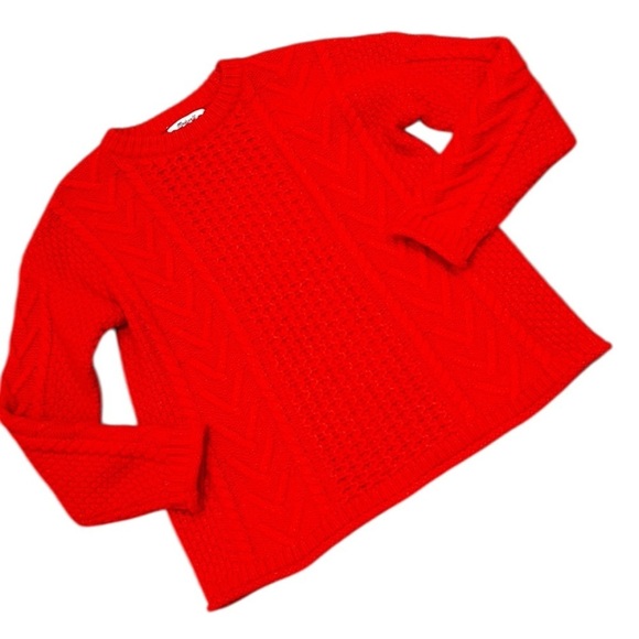 Madewell Red Crew Neck cable knit Sweater ribbed hems oversized fit size xxs - Picture 7 of 12